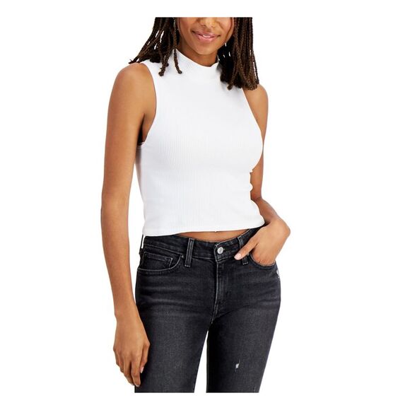 HIPPIE ROSE Tops - NWT HIPPIE ROSE Womens Top White Ribbed Sleeveless Mock Neck Stretch Juniors S